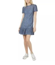 !! NEW !! Michael Michael Kors Ruffle-Hem Lace  Dress Blue SZ S