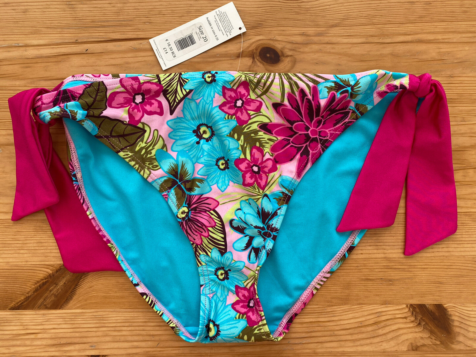 Boots Coral Bay Bikini Briefs Tie Sides Pink/Turquoise Floral Size 20 BNWT