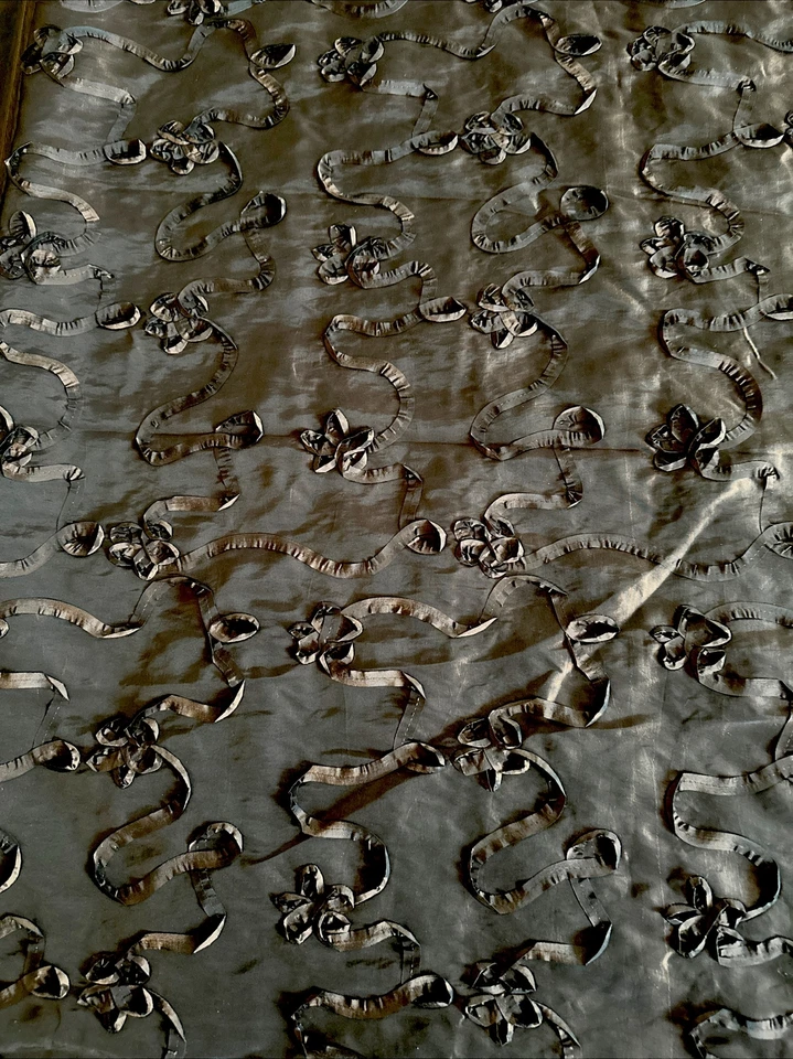 Faux Silk Taffeta  Fabric W60”xL4.2Yds Dark Brown Flower Confetti Special Events - image 3 of 4
