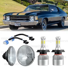 Fit Chevy chevelle 1971-1973 Pair 7" Inch LED Headlights Round Hi/Lo Sealed Beam
