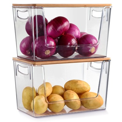 2 Set Pantry Organizer And Storage Stackable Kitchen Pantry Baskets For Onion Po