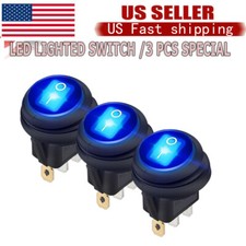3 Blue Led 12v 20a Car Boat Onoff Round Waterproof Rocker Toggle Switch