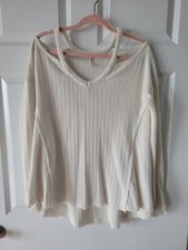 New Womens Open Shoulder Cream Sweater- Hi Low Hem- S/M 60