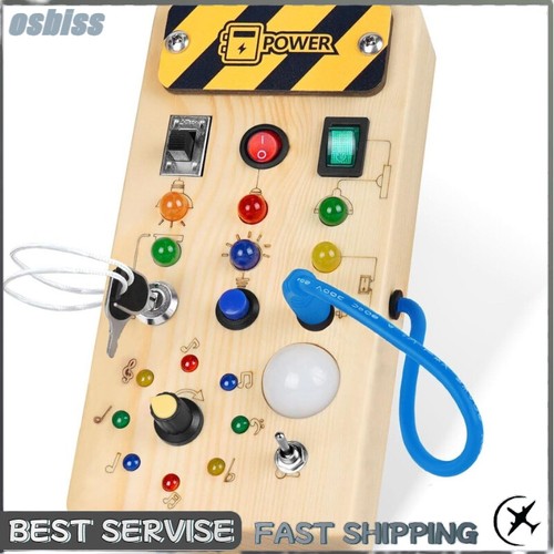 Montessori Wooden Busy Board with 8 LED Light switches, Sensory Toys Light Switc