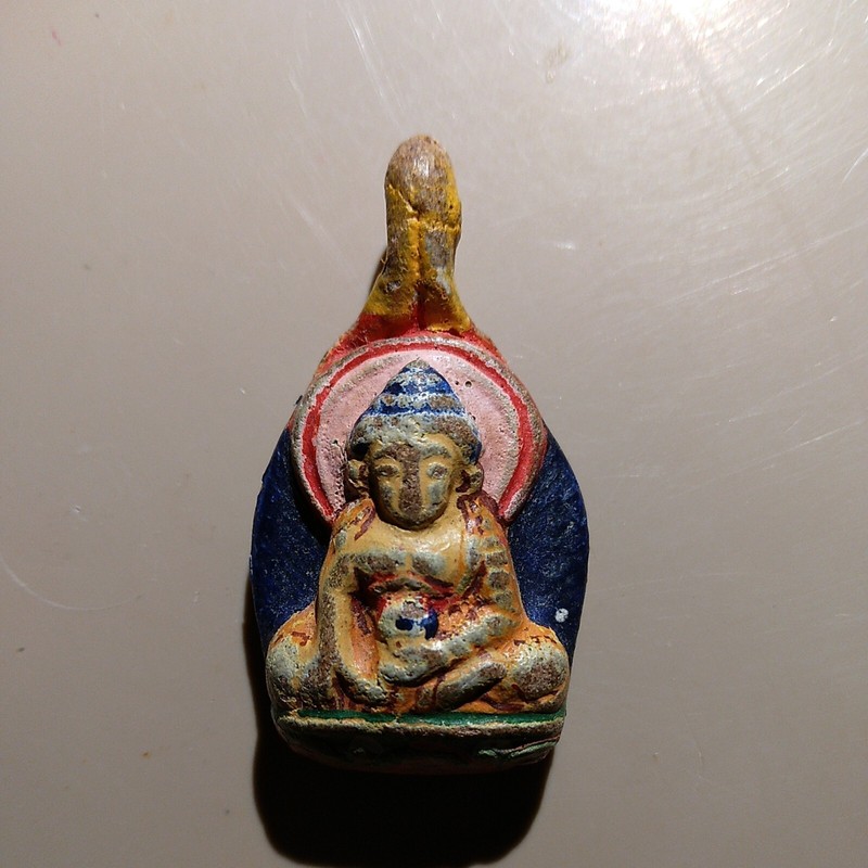 SALE! Antique RARE Clay Buddah Amulet Hand Painted Great shape, 100’s Years Old!