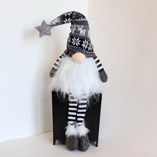 Winter Gnome Shelf Sitter Lights Up Room Home Decor Gray Star Christmas
