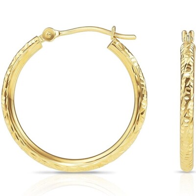 14K Echt Massiv Gold Hand Graviert Diamantschliff Creolen Ohrringe Alle Größen
