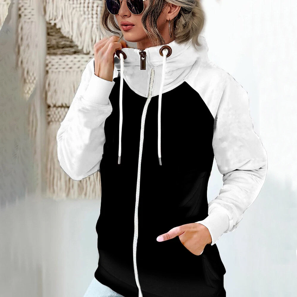 Plus Size Women's Patchwork Zip Up Hoodie Sweatshirt Women's