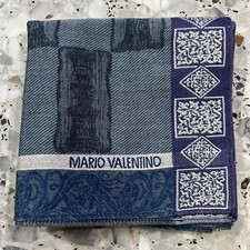 ART GEOMETRICS BLUE MEN HANDKERCHIEF VINTAGE COTTON POCKET CLASSIC SQUARE 18"