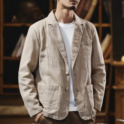 Casual Linen Suit Mens Spring Thin Retro Jacket Chinese Cotton Linen Suit Jacket
