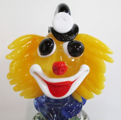 Vintage MCM Venetian Murano Hand Blown Glass Sitting Clown Figurine J&ED 1950s