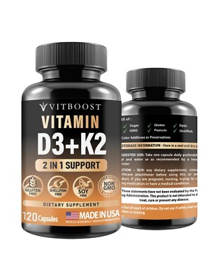 High Potency Vitamin D3 K2: 5000 IU/90 mcg - Strong Bones & Immune System
