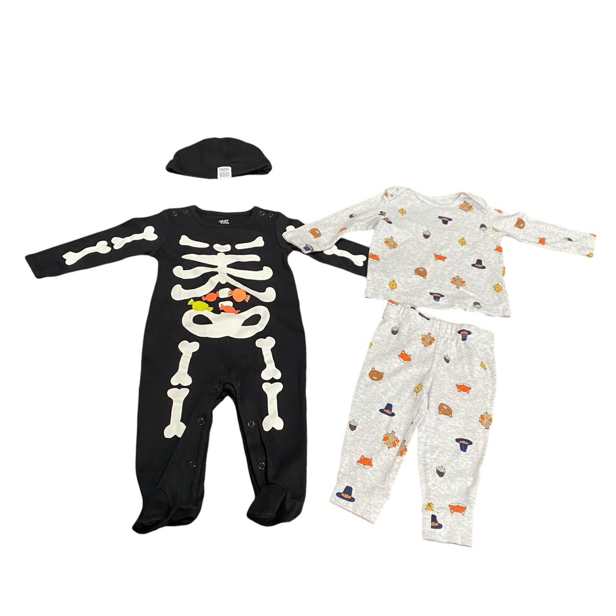Carters Baby Outfits 6-9 Months Halloween Thanksgiving PJs Pajamas Skeleton