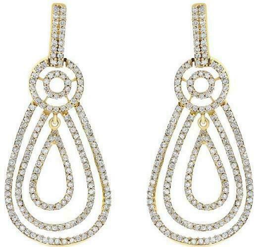 FILA ESTATE 1.02CT DIAMOND 14KT YELLOW G MULTI ROW TEAR DROP FUN HANGING EARRINGS