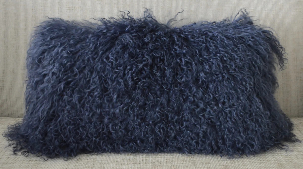 Mongolian Tibetan Lamb Dark Blue Fur Pillow New Real Tibet cushion