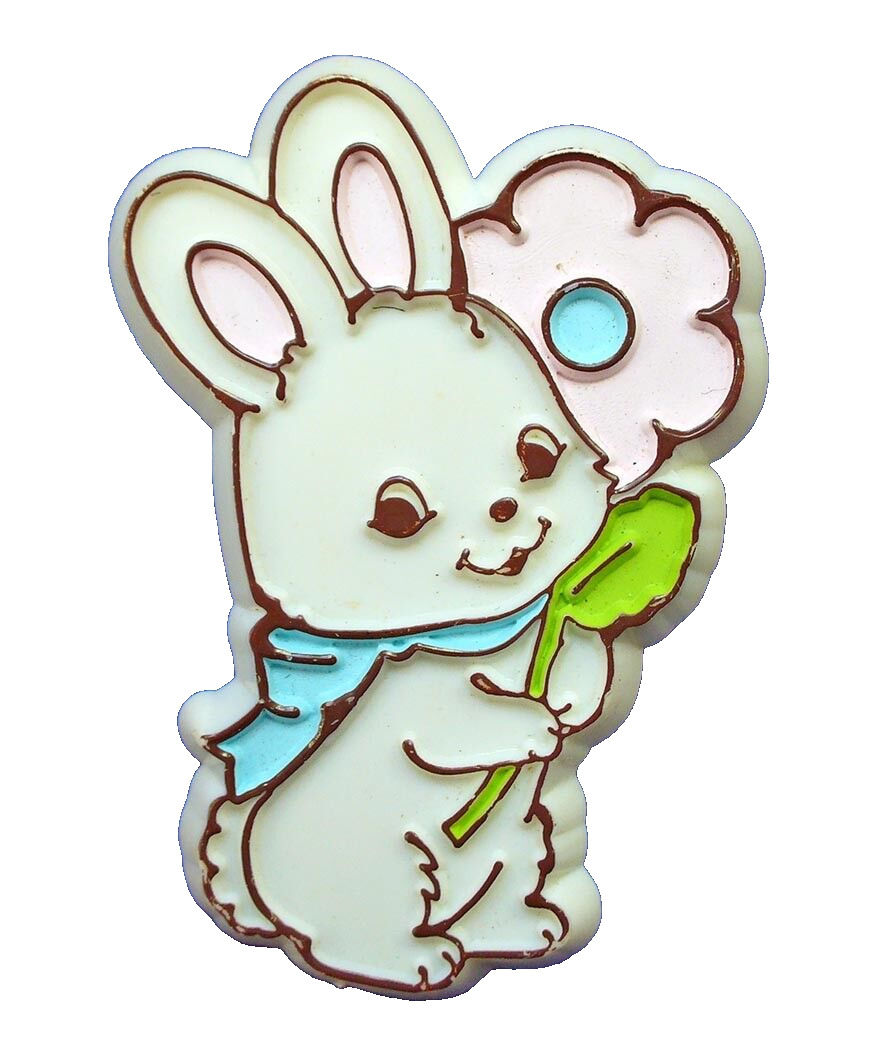 Hallmark PIN Easter Vintage BUNNY Rabbit PINK Flower 1979 Holiday Brooch