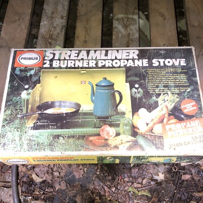 PRIMUS 2393 Streamliner Propane Camping Stove Vintage With Box Yellow 