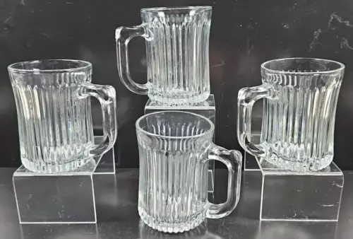 4 Gibson Royal Crest Mugs Set Clear Vertical Ribbed Line Drinking Handle Cup Lot