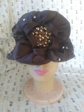Mr. Hi's Classic Hat Brown Wool Felt Rhinestones Church Wedding Wearable Art