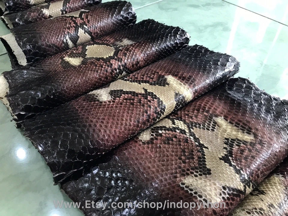 Genuine Python Leather, Exotic Snake Skin, Brown SnakeSkin, Multicolor Leather - Image 2 of 4