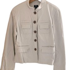 Mossimo Cream Cotton Bottons Safary Style Long Sleeve Jacket Blazer Sz L