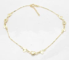 Adjustable Cable Chain Puffed Heart Ankle Bracelet Anklet Real 14K Yellow Gold 