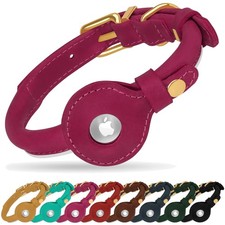 Soft Leather Pet Collar with AirTag Slot - Small Dogs Cats
