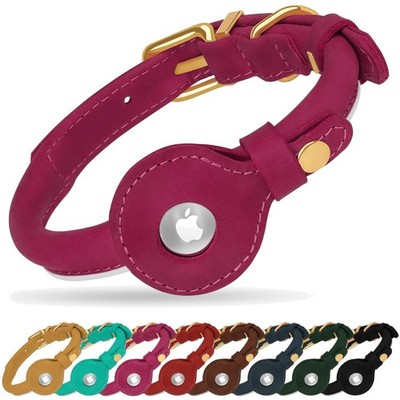 Soft Leather Pet Collar with AirTag Slot - Small Dogs & Cats