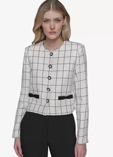 Karl Lagerfeld Windowpane Print Cropped Blazer NWT Sz 4