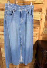 GAP Women's Long Maxi Denim Jean Skirt 29 8 Front Slit Stretch Boho Hippie A3-12