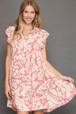 Full Size Two Tone Printed Ruffled Cap Sleeve Mini Dress Plus Size