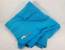 Vintage Retro Witney Cellular Blanket Double 98" x 98"  Approx ~ Blue 