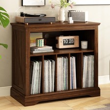 Large Farmhouse Record Player Stand with Vinyl Storage Brown