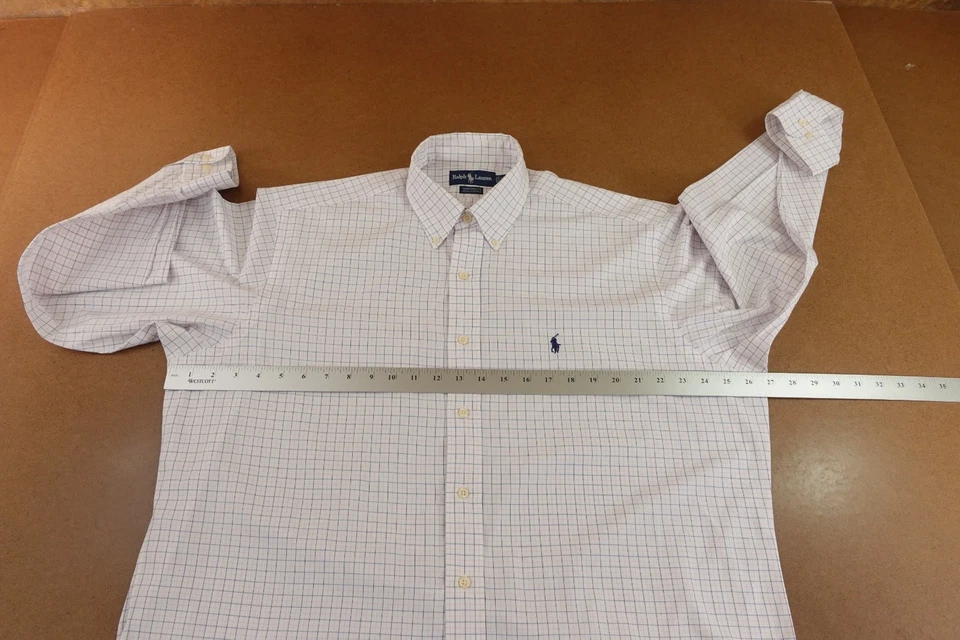 Camisa Ralph Lauren Para Hombres 16.5 34/35 Blanca Cuadros Manga Larga Botón Delantero *Defecto Foto 4 de 4