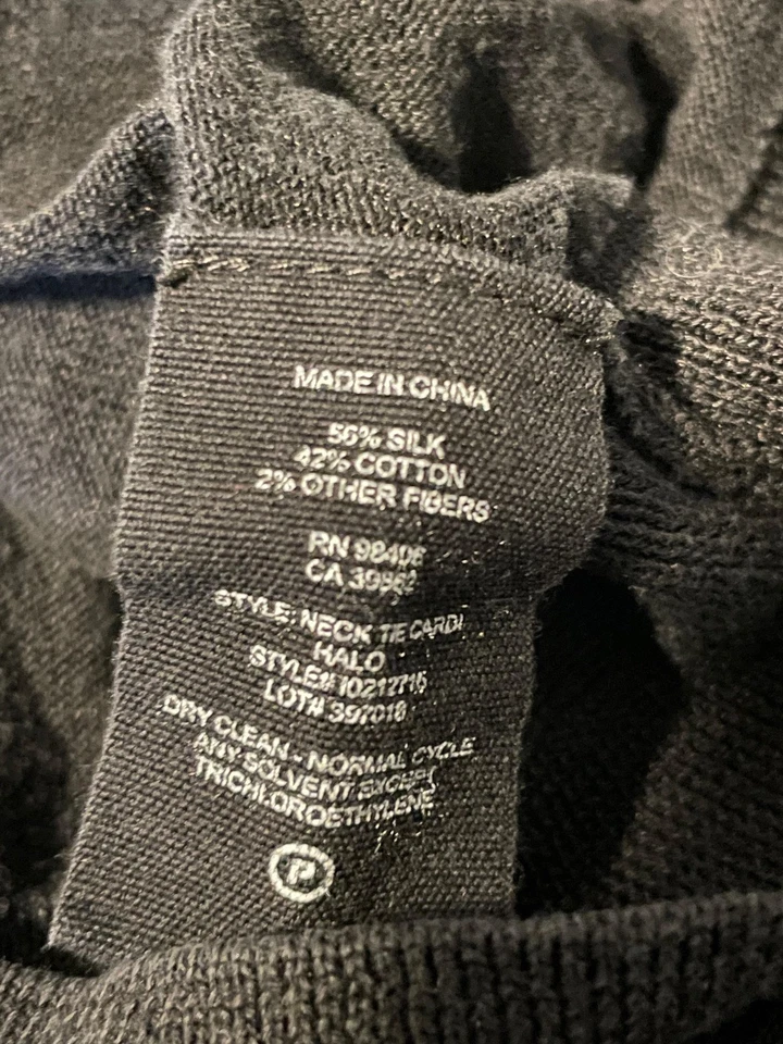 Cárdigan suéter Theory cuello corbata para mujer mediano negro seda mezcla de algodón recortado Foto 4 de 4