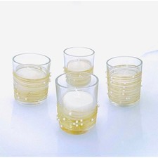 Set of 4 Glass Tea Light Candle Holders with Tea Lights 2.5  Tall NWOT Clear