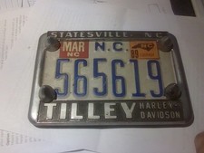 Vintage Harley Davidson License Plate Frame W/Plate -Tilley HD -Statesville NC
