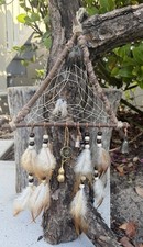 Handmade Dream Catcher Decor, Feathers, Wood With Wooden Beads