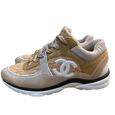CHANEL Beige Boucl  Logo Lace Up Low Top Sneakers G34360 Women  s Athletic
