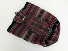 Boho Woven Backpack Baja Mexican Southwestern Striped Drawstring Rucksack Hippie