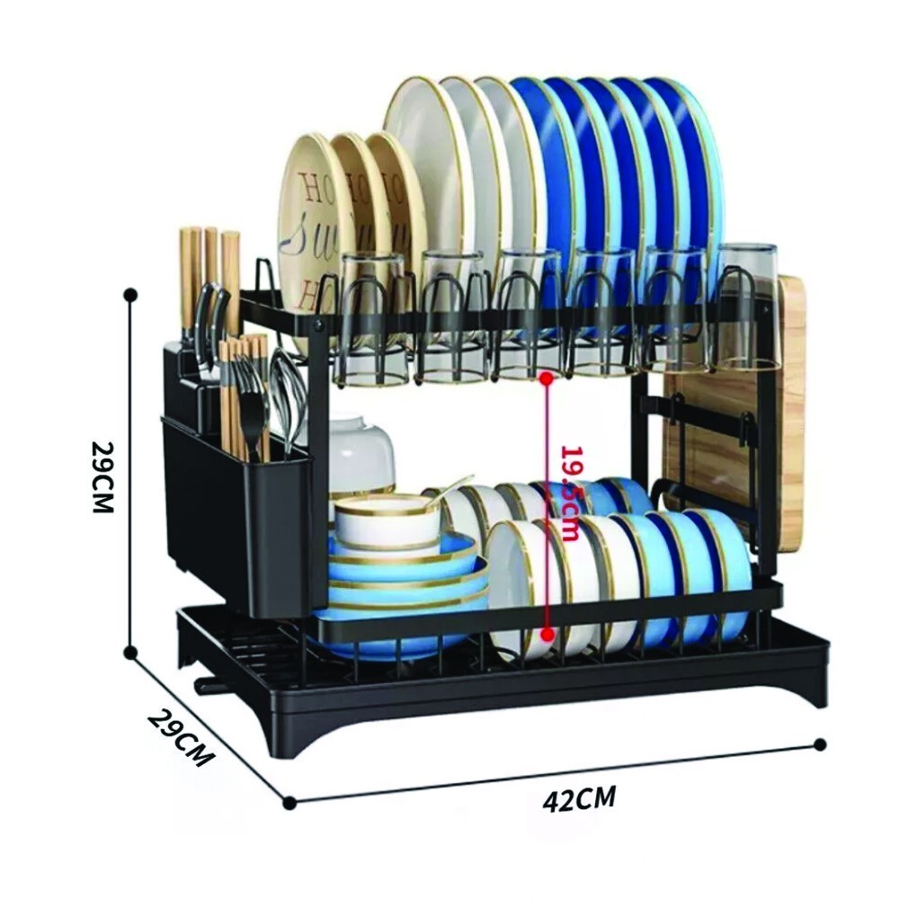 Over Sink Dish Drying Rack 2-Tier Stainless Steel Kitchen Shelf Cutlery Drainer-image