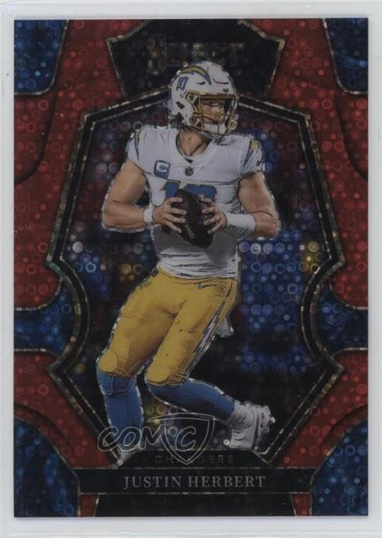 2022 Panini Select Premier Level Red Disco Prizm 33/49 Justin Herbert #155 11mg