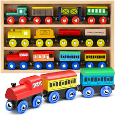 Wooden Train Set 12 PCS - Train Toys Magnetic Set Includes 3 Engines - Toy Train