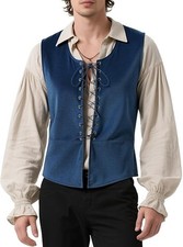 Tyuduo Men's Medieval Renaissance Pirate Vest Cosplay Waistcoat for Large Blue