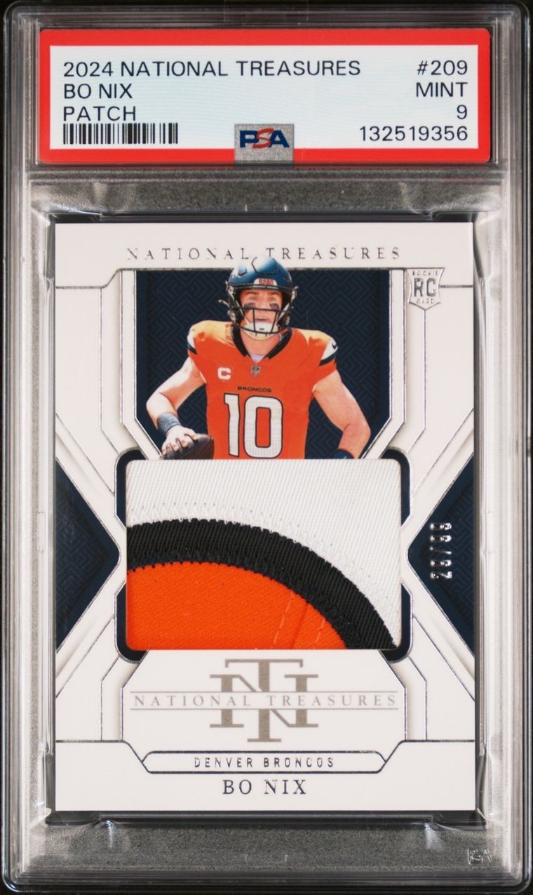 2024 National Treasures Bo Nix RC #209 3 Color Rookie Patch /99 PSA 9