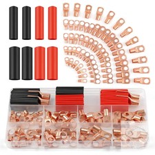 Copper Wire Lugs 130Pcs, AWG 2 4 6 8 10 12 Gauge Battery Cable Ends with 66Pcs