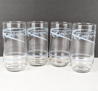 Set (4) Vtg Corelle Coordinates Blue Lily Cooler Glasses Iced Tea Water Tumbler