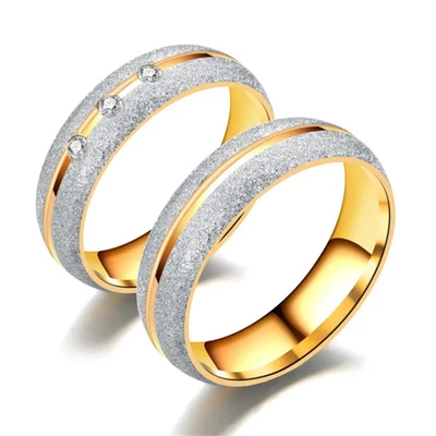 Verlobungsringe Damen Herren Partnerringe Gold vergoldeter Edelstahl Trauringe - Bild 1 von 4