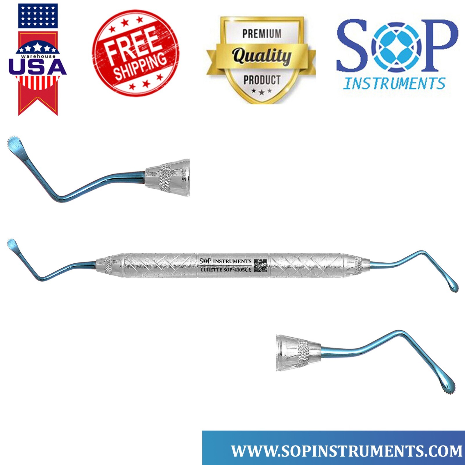 Lucas Bone Curette Serrated 3.0mm Blue Double Ended Dental Surgical Instrument