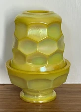 Mosser Glass /Black Cat Vintage DANDELION CARNIVAL Georgian Fairy Lamp Viking